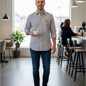 Men's Striped Shirt with Embroidered Logo